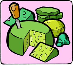 Stacks of green cheese